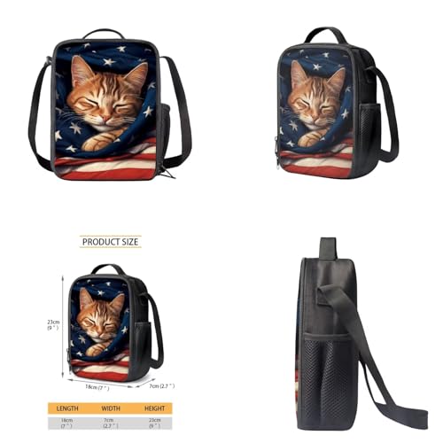 American Flag Cat Backpack for Girls Boys Backpack with Lunch Box Water Bottle Holder and Soft Pencil Pouch 4PCS Set Cute Bookbag with Front Pocket for School 17 inch Large School Bag for Kids - color: American Flag Cat