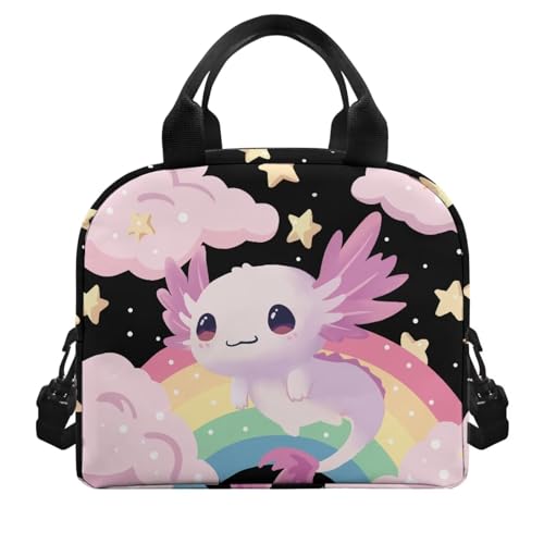 Axolotl Preschool Lunch Box Kids 4-6 Rainbow Simple Modern Lunch Box for Girls 6-8 Kindergarten Meal Bag Elementary School Toddler Students Children Lightweight Adjustable Shoulder Strap - color: Rainbow Axolotl