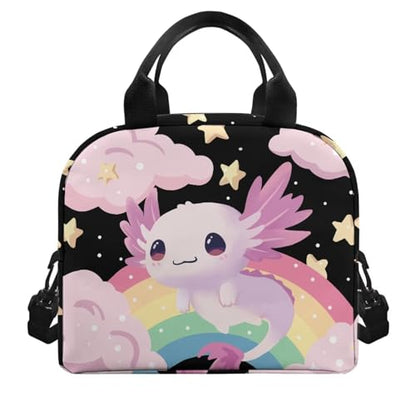 Axolotl Preschool Lunch Box Kids 4-6 Rainbow Simple Modern Lunch Box for Girls 6-8 Kindergarten Meal Bag Elementary School Toddler Students Children Lightweight Adjustable Shoulder Strap - color: Rainbow Axolotl