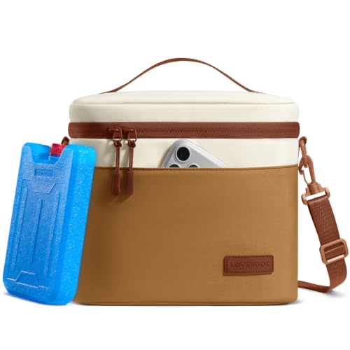 LOVEVOOK Insulated Lunch Box for Women Men, Reusable Lunch Bag for Work Picnic Beach College School, Leakproof Cooler Bag with Shoulder Strap & Ice Pack, Lunch Box/Bag for Mom Teacher Kids Girl Boy - color: Tan - Beige, size: 13L