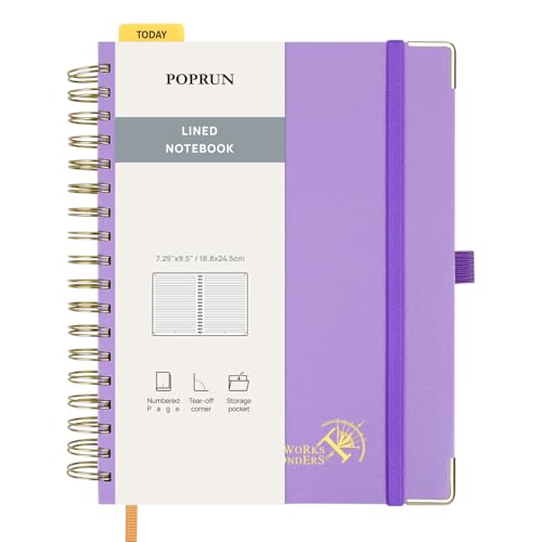 POPRUN B5 Lined Spiral Notebook 120GSM Hardcover Journal Violet | 7-1/4 x 9-1/2", 220 Pages College Ruled Notebooks, Journals for Work, School, Note Taking Writing, Journaling - color: Violet, size: 7.25 x 9.5 inches