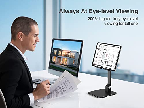 elitehood Aluminum iPad Stand for Desk [Ultra-Stable & Sturdy], Height Adjustable Tablet Stand, Portable Tablet Holder Dock for Home Office, Compatible with iPad Pro 12.9, iPad Air Mini 6 5 4 3, Black - color: Black