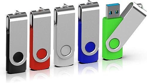 TOPESEL 5 Pack 64GB USB 3.0 Flash Drive Memory Stick Thumb Drives Swivel Pen Drive (5 Mixed Colors: Black Blue Green Red Silver) - color: 5 Pack, size: 64GB-3.0