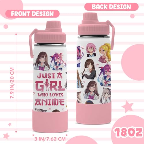18oz Anime Water Bottle with 2 Lids (Spout and Straw Lid), Insulated Stainless Steel Kids Girl Tumbler Cup, Just A Girl Who Loves Anime Merch Gifts for Women Girls Fans - color: Anime