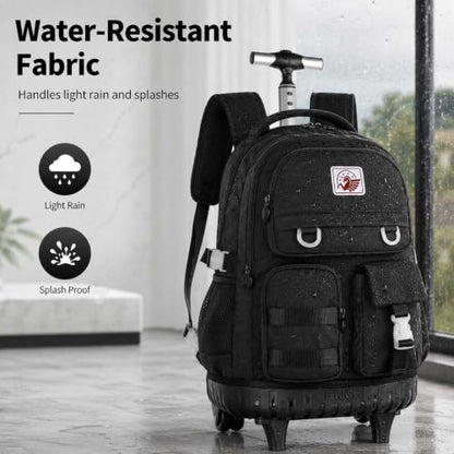 CCJPX Rolling Backpack for Girls Women, 21 inch Roller Wheels School Bookbag, Wheeled Suitcase Backpacks with Lunch Bag for Teen - Black - color: Black