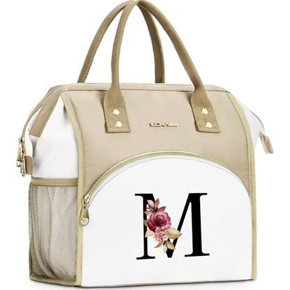 Initial Lunch Bag Women, Cooler Insulated Lunch Box for Girls, Large Adult Leakproof Lunch Box for Picnic Work, Personalized Tote Bag, Birthday Gifts/Teacher Gifts, Letter M. - color: M