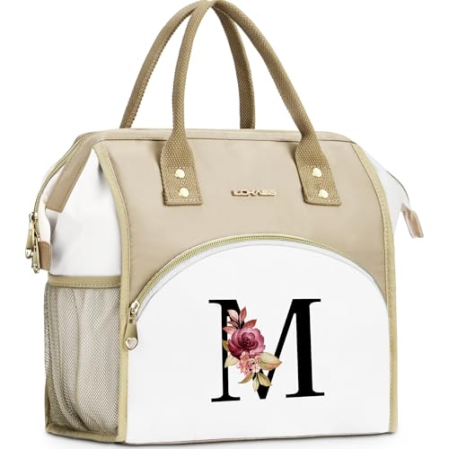 Initial Lunch Bag Women, Cooler Insulated Lunch Box for Girls, Large Adult Leakproof Lunch Box for Picnic Work, Personalized Tote Bag, Birthday Gifts/Teacher Gifts, Letter M. - color: M