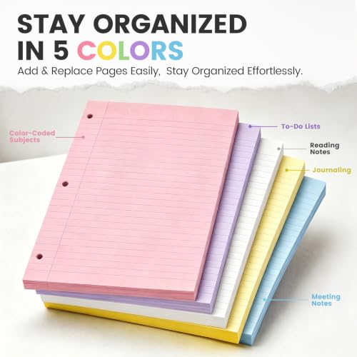 HIBOX Loose Leaf Paper Wide Ruled, 100 Sheets 8"x10.5" 3-Hole Punch, Purple | Anti-Bleed, 11/32" Spacing, Filler Paper for Binders, College, Office, School Supplies, Back to School & Classroom Must Haves - color: Purple
