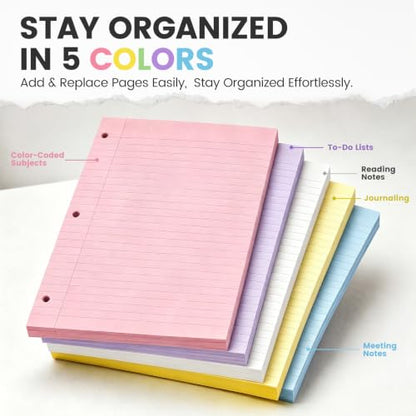 HIBOX Loose Leaf Paper Wide Ruled, 100 Sheets 8"x10.5" 3-Hole Punch, Purple | Anti-Bleed, 11/32" Spacing, Filler Paper for Binders, College, Office, School Supplies, Back to School & Classroom Must Haves - color: Purple