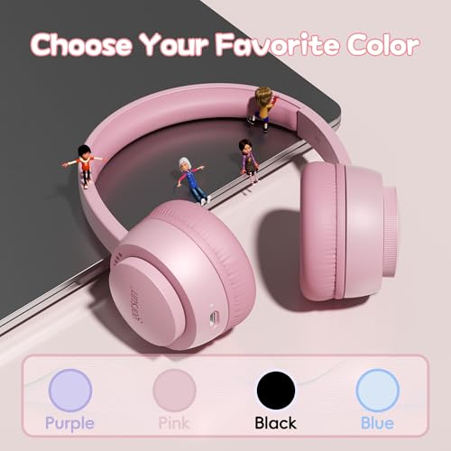 Kids Bluetooth Headphones, Toddler Headphones 85 dBA Safe Volume, 45 Hours Playtime, with Mic, Bluetooth 5.3, Kids Wireless Headset for iPad/Tablet/Travel/School, ldeal Gift (Pink) - color: Pink