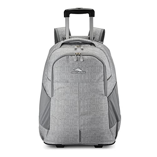 High Sierra Powerglide Pro Wheeled Daypack Backpack with 360 Degree Reflectivity, Telescoping Handle, Dual Side Pockets, and Laptop Sleeve, Fits Most 15.6" Laptops, 40L, Silver Heather - color: Silver Heather