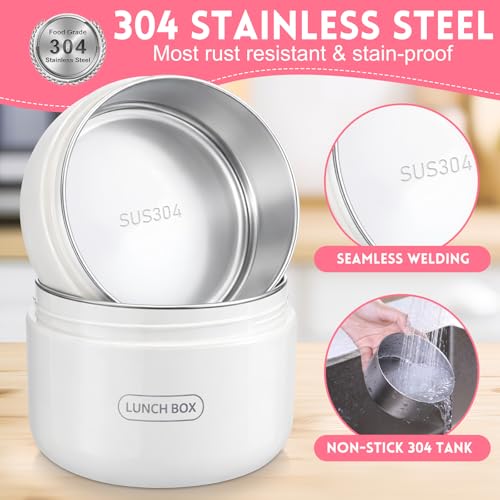 Dandat 4 Pcs Insulated Lunch Container, Portable Bento Box, Stainless Steel Lunch Box, Round Stackable Leakproof Thermal Food Container for Adult Men Women with Insulated Bag, 74 oz(Pink) - color: Pink