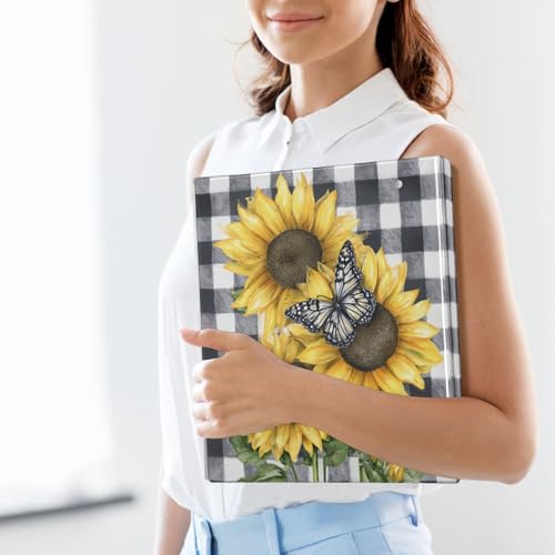 Buffalo Plaid Farmhouse Sunflower Binder 3 Ring 1.5 Inch Binder with Clipboard&Pockets, Hardcover Binders Heavy Duty Large File Folder for Office School Supplies - Holds 200 Sheets - color: Checkered Bg Rustic Sunflower, size: 1 Pack-12.4x10.63in