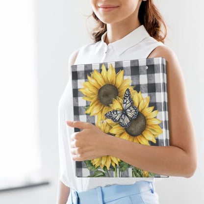 Buffalo Plaid Farmhouse Sunflower Binder 3 Ring 1.5 Inch Binder with Clipboard&Pockets, Hardcover Binders Heavy Duty Large File Folder for Office School Supplies - Holds 200 Sheets - color: Checkered Bg Rustic Sunflower, size: 1 Pack-12.4x10.63in