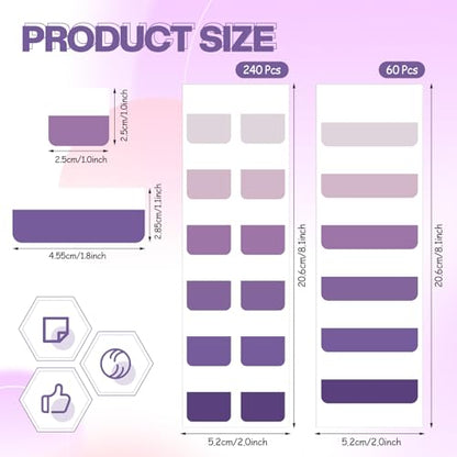 300 Pcs Sticky Index Book Tabs Bible Tabs Gradient Repositionable Page Tab Labels for Notebooks File Classification (Purple) - color: Purple