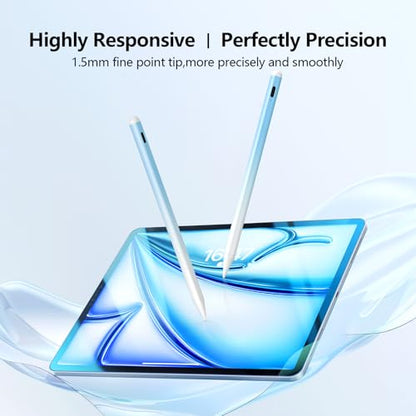 Stylus Pen for iPad 6-11th Gen 2X Fast Charge, Palm Rejection-White Blue | Tilt Sensitivity, USB-C Charge, Compatible with 2018-2026 Apple Pencil iPad Pro 11/12.9/13, Air 3/4/5/M2/M3/M4, mini 5/6/7 - color: White blue