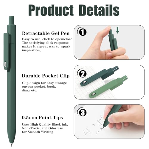 Piochoo Gel Pens, 8 Pack Fine Point Black Ink Smooth Writing Ink Pen, Retractable Quick Dry Aesthetic Cute Pens for Women Nurses School Office Supplies - color: Vivid ColorA