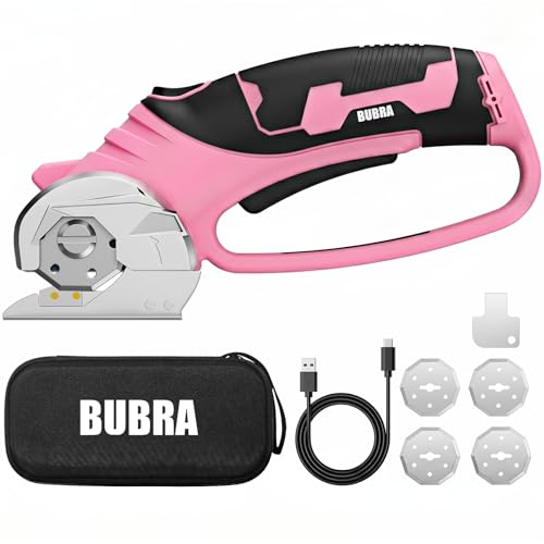 Cordless Electric Scissors 4V Rechargeable Cardboard Cutter with 4 SK5 Blades, 2000mAh Battery, LED Light, Electric Box Cutter 1/3” Cutting Capacity Power Cutter for Fabric Carpet Leather - Pink - color: Pink