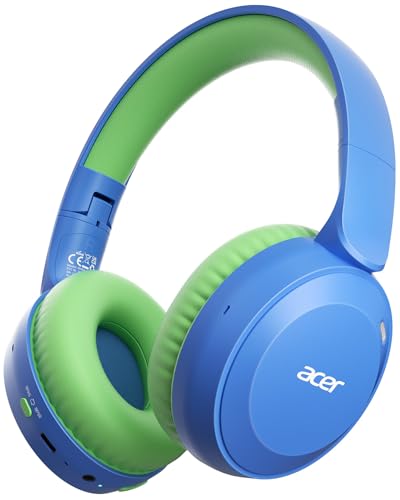 Acer Kids Bluetooth Headphones, 85/94dB Volume Limiter, Foldable Wireless Over-Ear Headphones for iPad, Travel, 60H Playtime, Bluetooth 6.0, Built-in Mic, Blue Green - color: Blue Green