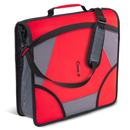 Case-it King Sized Zip Tab School Zipper Binder | 4-Inch D-Rings, 800 Sheet Capacity, 5-Subject Expanding File Folder, Multiple Pockets & Storage Organizer, Shoulder Strap | D-186 Fire Engine Red - color: Fire Engine Red, size: 1 Pack