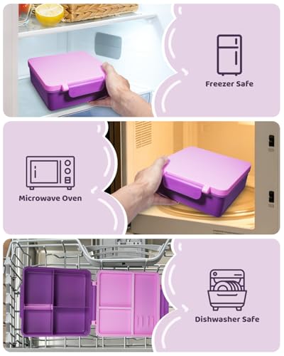 SOHIDA Bento Box with 10oz Soup Thermo: Kids Leakproof Lunch Box with 3 Compartments - Dishwasher Safe and BPA-Free - Vacuum Insulated Food Jar Suitable for Kids Back to School, Travel - Purple - color: Purple