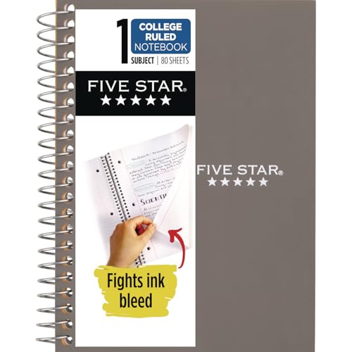 Five Star Wirebound Notebook, 1-Subject, Medium/College Rule, 80 Sheets 17.7 cm x 11.1cm (7" x 4.75 ") Assorted Cover Color