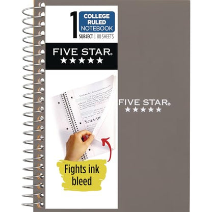 Five Star Wirebound Notebook, 1-Subject, Medium/College Rule, 80 Sheets 17.7 cm x 11.1cm (7" x 4.75 ") Assorted Cover Color