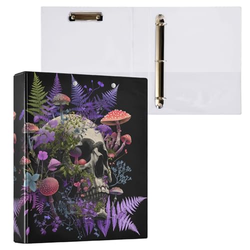 ALAZA 3 Ring Binder Mystic Skull Head Mushroom Clipboard Round Ring Binder Holds 1.5 Inch Three Rings Binders for Office Supplies, 1Pack - color: Multicolored 38