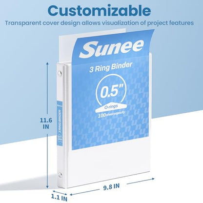 SUNEE 1/2 Inch Binders 3 Ring 4 Pack, PVC-Free Clear View Half Inch Binders (Fits 8.5x11 Inches) for School, Office & Home Use, White - color: White, size: 0.5 Inch, style: 4 Pack