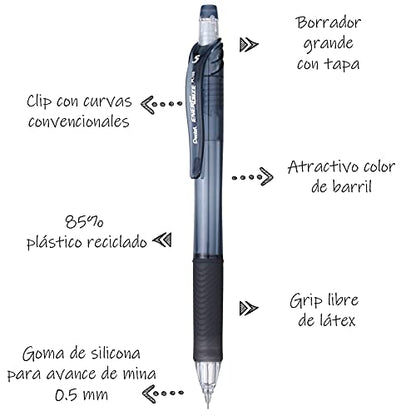 Pentel EnerGize-X Mechanical Pencil 0.5mm Black Barrel, Box of 12 (PL105A) (Pack of 2) - size: 12 Count (Pack of 2)