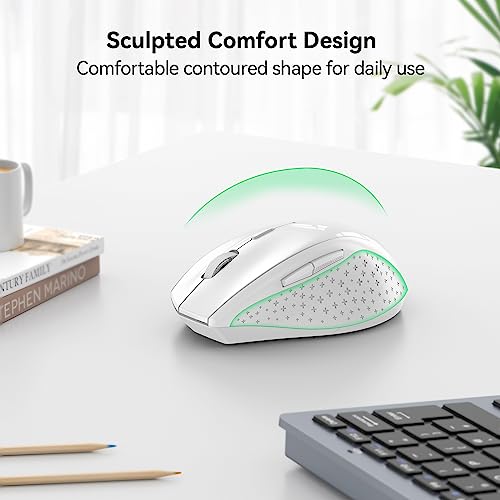 TECKNET Wireless Mouse, 2.4G Computer Mouse with 6-Level Adjustable 4800 DPI, 30 Months Battery, Ergonomic Grips, 6 Buttons Portable for PC, Chromebook, Mac - White - color: White