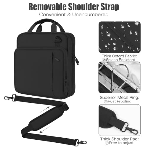 MoKo Zipper Binder, 3 Inch 3 D Ring, 5 Tab File Folders, 700 Sheets, Black | Water-repellent 900D Oxford with five file pockets, two mesh pockets, a handle and padded shoulder strap. - color: Black, size: 3-Inch D-ring