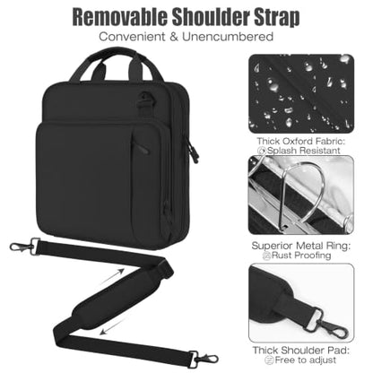 MoKo Zipper Binder, 3 Inch 3 D Ring, 5 Tab File Folders, 700 Sheets, Black | Water-repellent 900D Oxford with five file pockets, two mesh pockets, a handle and padded shoulder strap. - color: Black, size: 3-Inch D-ring