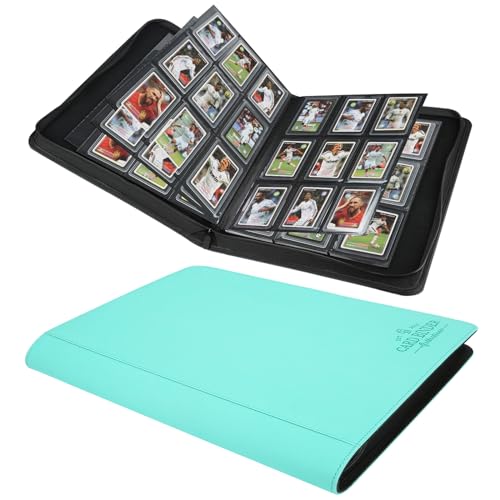 Toploader Binder,Toploader Hard Cases, 9-Pocket Pages Sleeves Hold up 288 Cards.Toploader Card Binder with Sleeves for “3×4” rigid，Card Holder(lake blue) - color: lake blue-1, size: 9 Pocket 288 Toploader