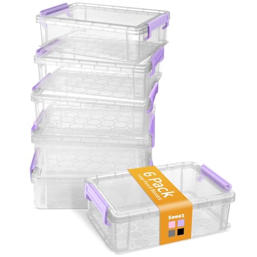 Sooez 6 Pack Extra Large Pencil Box, Plastic Pencil Case Crayon Box Bulk, Clear Marker Organizer Plastic Containers with Lid, Stackable Storage Boxes for Art Craft Pen, Back to School Supplies, Purple - color: Purple, size: Large