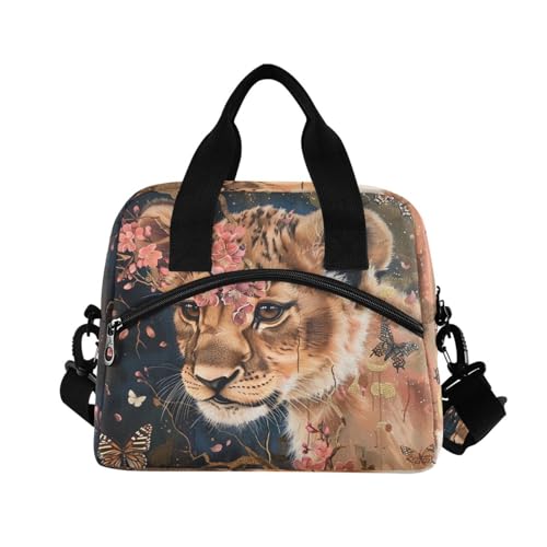 ALAZA Cute Lion Flowers Butterflies Insulated Lunch Bag Women Men Portable Reusable Cooler Lunch Tote Bag for Work Office Picnic College - color: Multi 12