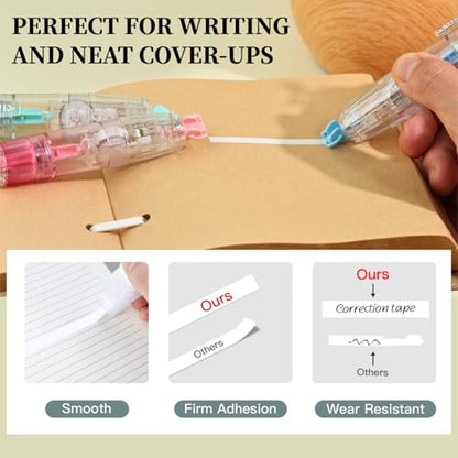 Refillable Correction Tape, 157 ft Total – 2 Pre-Filled Dispensers + 6 Snap-In Refills, School & Office Supplies, Pink & Blue - color: Pink+Blue