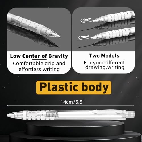 deli 0.5mm Mechanical Pencil Set, 3 PCS White Mechanical Pencils with 300PCS HB Leads & 3 Erasers, Aesthetic School Supplies for Art, Drafting, Writing, Students