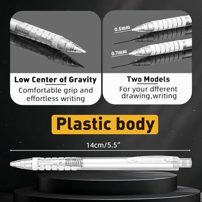 deli 0.5mm Mechanical Pencil Set, 3 PCS White Mechanical Pencils with 300PCS HB Leads & 3 Erasers, Aesthetic School Supplies for Art, Drafting, Writing, Students