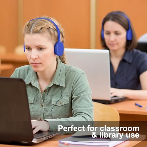 Flutesan 30 Pack Wired Headphones, Adjustable On Ear Headphones with Stereo, Earbuds for Schools, Laptop, Travel, Plane, Tablet - color: Blue