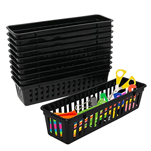 Classroom Pencil or Rubber Organizer Basket Trays, Office Supply Baskets Organization Trays for Home School Classroom Office 12 Pack (Black) - color: Black