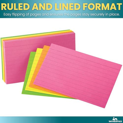 1InTheOffice Ruled Neon Index Cards, Index Cards 3x5 Assorted Neon Color, 300/Pack