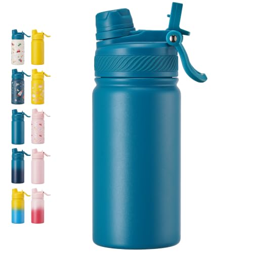 Fijinhom 12 oz Kids Water Bottle, 2-in-1 Stainless Steel Vacuum Insulated Water Bottle for Toddler, Leak Proof Spout & Straw, Double Wall Thermal Flask for Boys&Girls, School, Outdoor, Travel (Blue) - color: Blue, size: 12 Ounces