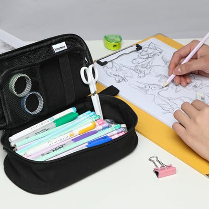 SPACEMATE Pencil Case Pouch Box Bag School Supplies Girls Boys Kids, Cute Preppy Stuff Large Big Capacity Aesthetic Pen Organizer, Back to College Stationary, Coal Black, Heavy Duty Canvas, 1800ml - color: Coal Black