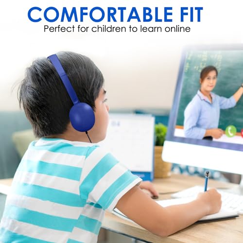 25 Pack Bulk Headphones for Kids Classroom School Students, Wholesale Wired Durable On-Ear Headphones for Children Teen Boys Girls Toddler Adult(Blue, 25 Pack)