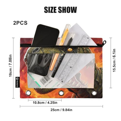 Gredecor 3 Ring Binder Pencil Pouch, Olive Green T-rex Dinosaur Zippered Pen Case Pouches with Clear Window, 2 Pack Stylish Office & School Supplie - color: Olive Green T-rex Dinosaur