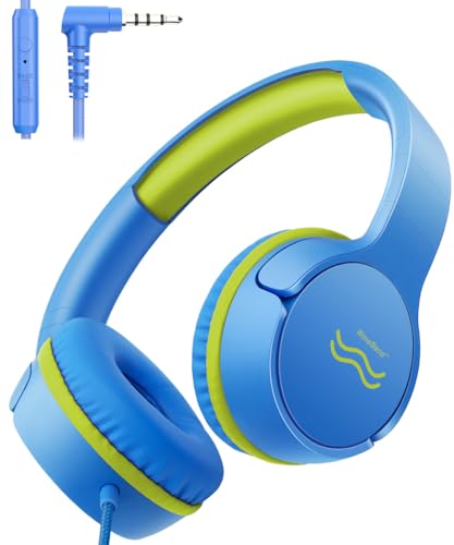 Wired Kids Headphones with Mic, Foldable, Volume Control Safe Listening(85/94dB), 3.5mm Jack on-Ear Headset for Chilren/Teens/School/Travel/Plane/Tablet/Ipad/Laptop,BlueLimeGreen - color: Blue LimeGreen