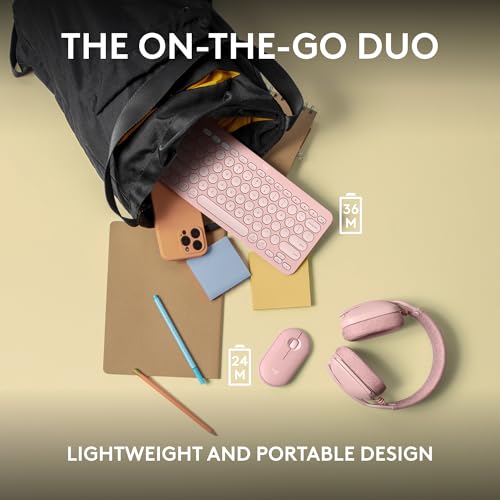 Logitech Pebble 2 Combo, Wireless Keyboard and Mouse, Quiet and Portable, Customizable, Logi Bolt, Bluetooth, Easy-Switch for Windows, macOS, iPadOS, Chrome - Tonal Rose - color: Rose