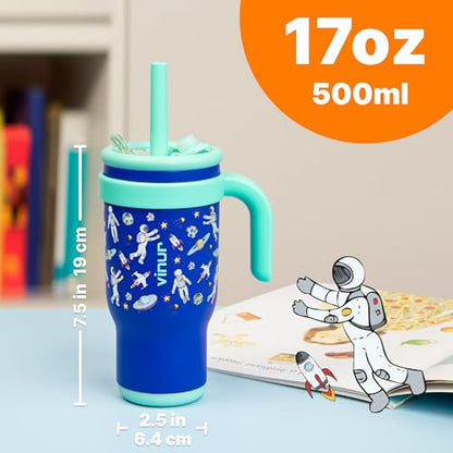 VINUR 17 oz Tumbler for Kids-Stainless Steel Double Wall Vacuum Insulated Tumbler with Handle, Leak Proof Water Cup with Lid and Straw (Astronaut) - color: Astronaut, size: 17 Ounces