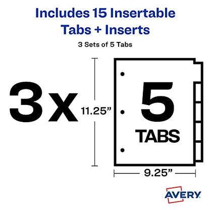 Avery Dividers for 3 Ring Binders, 5-Tab Sets, Two-Pocket Plastic Binder Dividers with Tabs, Multicolor, 3 Sets (71906) - size: 5 Tab